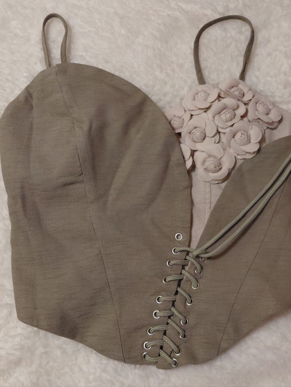 J·Z Sage Green 3D Floral Lace-Up Corset Top | Coquette Cottagecore Size 1